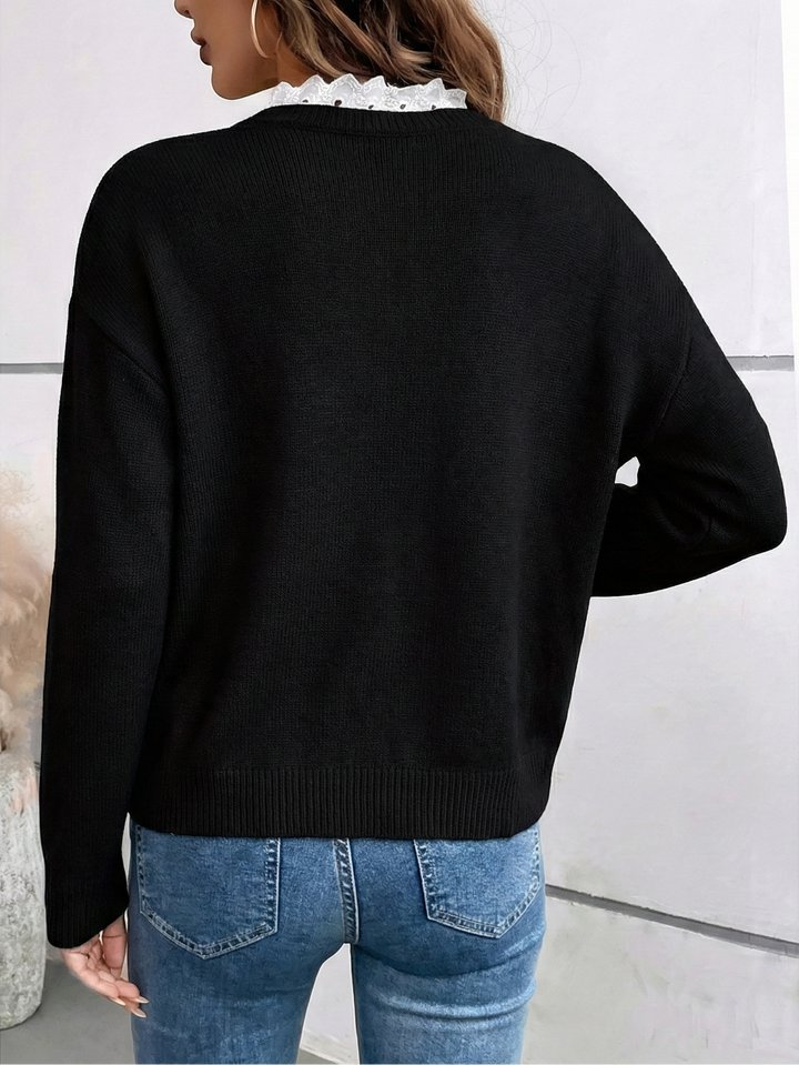 Céline | Pull Chic en Tricot avec Col en Dentelle Raffiné