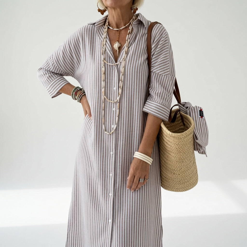 Linévora™ — Élégante Robe Chemise Rayée pour l'Été