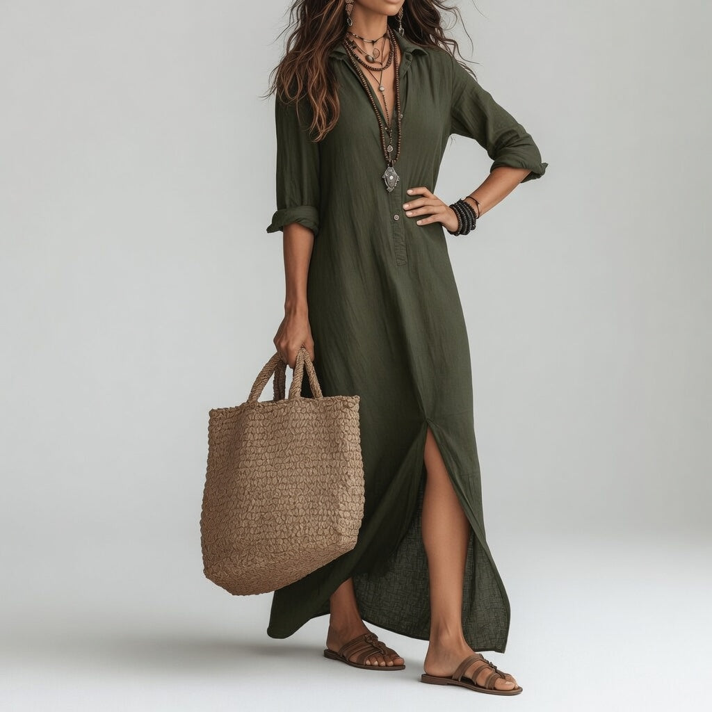 Violaine™ — Élégante Robe Longue Chemise Bohème