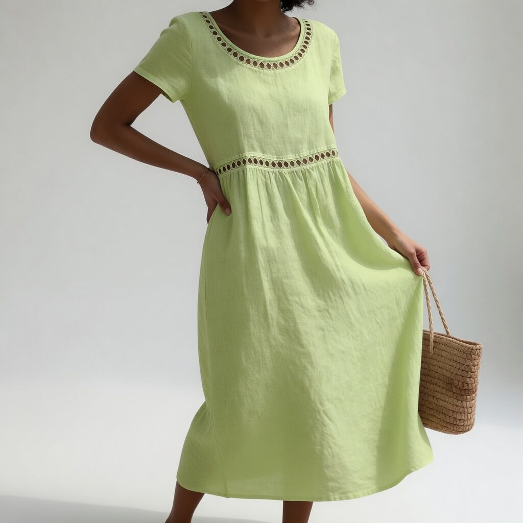 Pernelle™ | Robe Midi 100% Coton Brodée - Élégance Féminine Douce