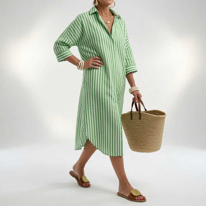 Linévora™ — Élégante Robe Chemise Rayée pour l'Été