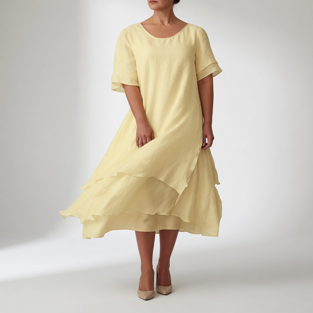 Stratéline™ — Robe midi à superposition, manches courtes et ourlet asymétrique