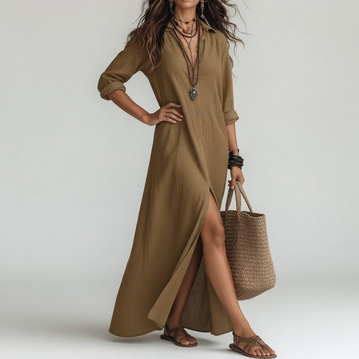 Violaine™ — Élégante Robe Longue Chemise Bohème