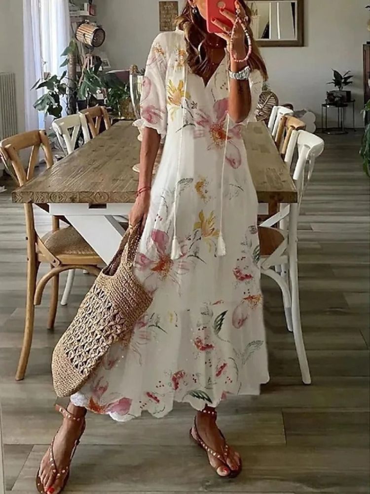 Élodie™ — Élégante Robe Maxi en Velours Floral