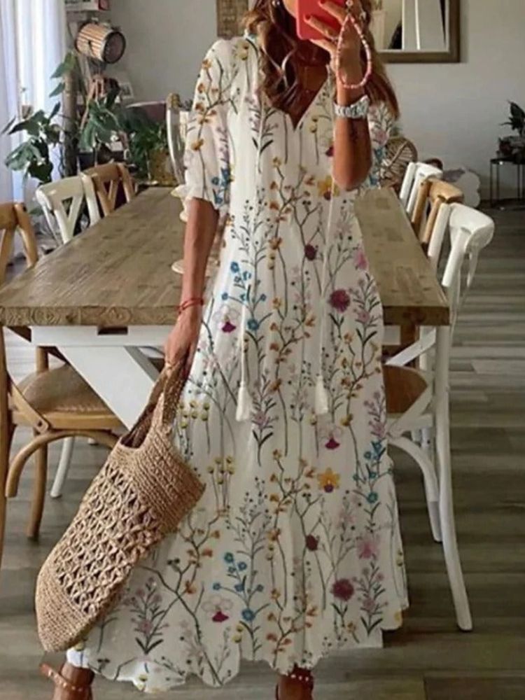 Élodie™ — Élégante Robe Maxi en Velours Floral
