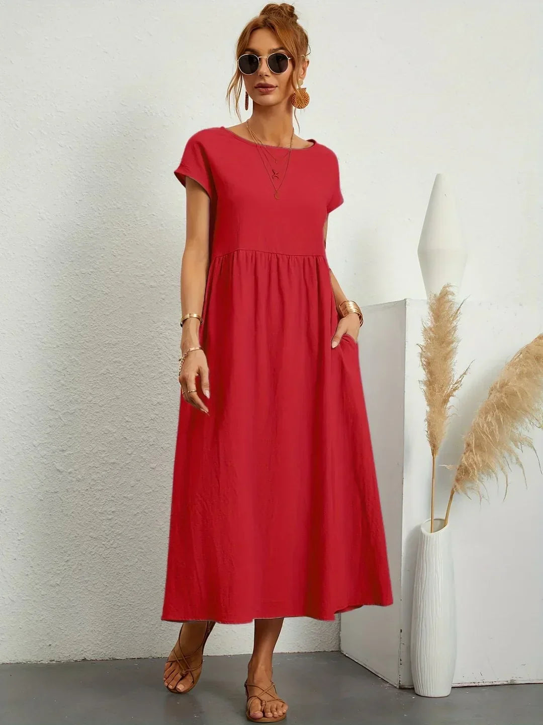 Gabrielle™ — Robe Midi Élégante en Tissu Fluide