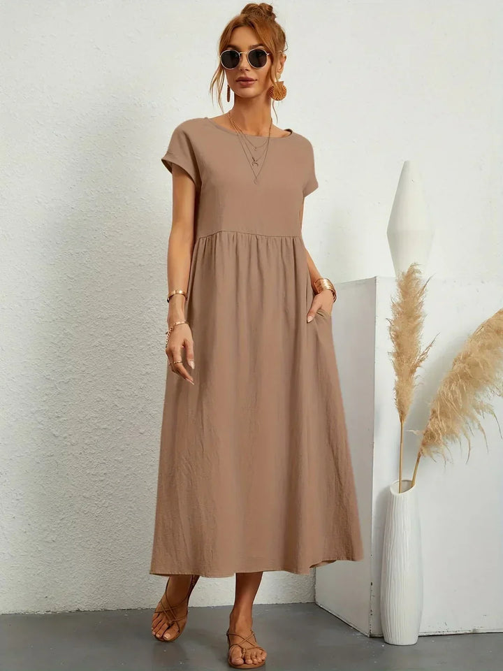 Gabrielle™ — Robe Midi Élégante en Tissu Fluide