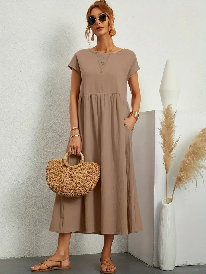 Gabrielle™ — Robe Midi Élégante en Tissu Fluide