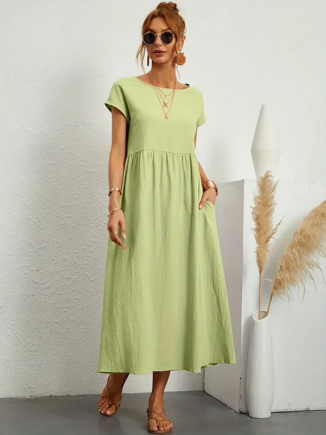 Gabrielle™ — Robe Midi Élégante en Tissu Fluide