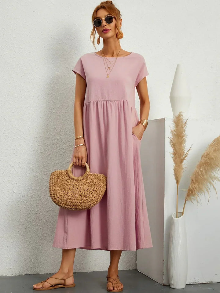 Gabrielle™ — Robe Midi Élégante en Tissu Fluide