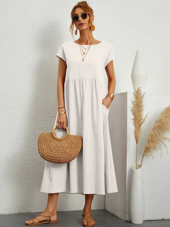 Gabrielle™ — Robe Midi Élégante en Tissu Fluide