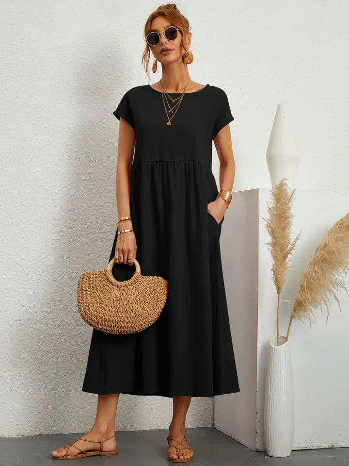 Gabrielle™ — Robe Midi Élégante en Tissu Fluide