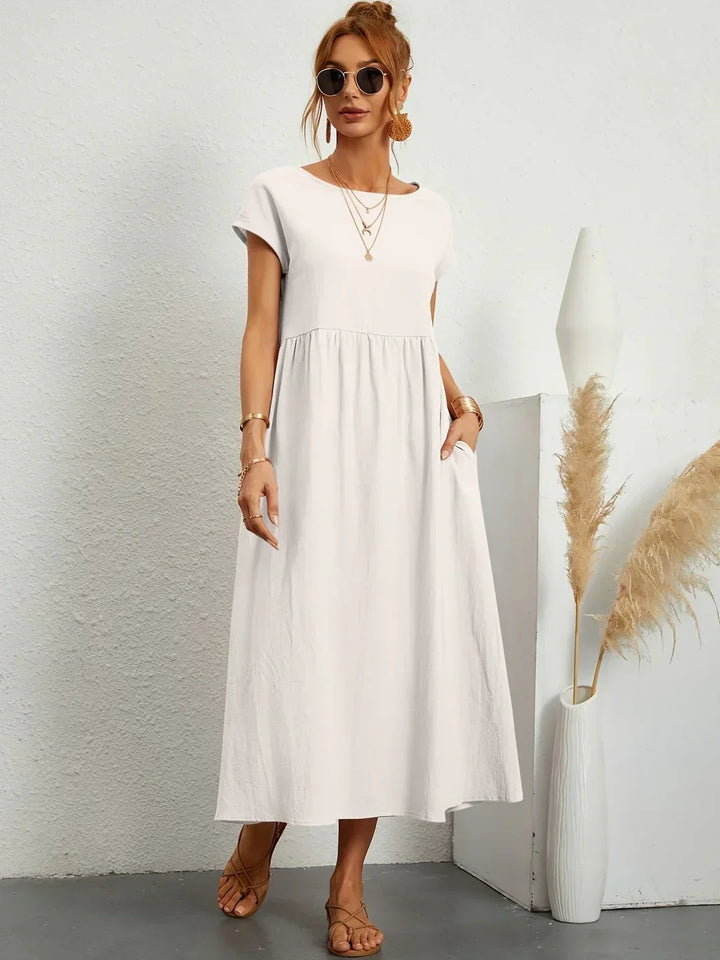 Gabrielle™ — Robe Midi Élégante en Tissu Fluide