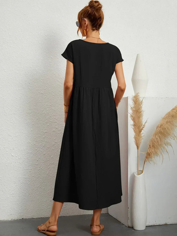 Gabrielle™ — Robe Midi Élégante en Tissu Fluide