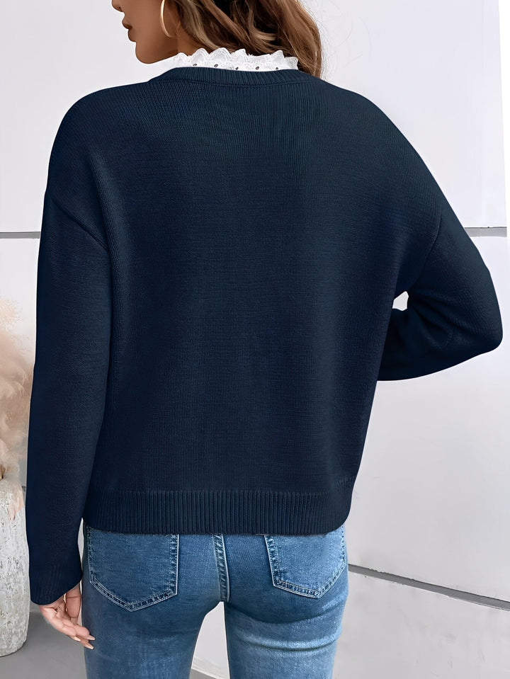 Céline | Pull Chic en Tricot avec Col en Dentelle Raffiné