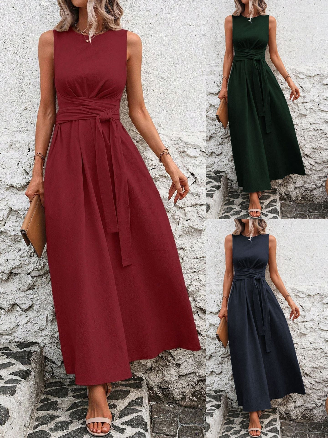 Élina™ — Robe midi chic à taille cintrée
