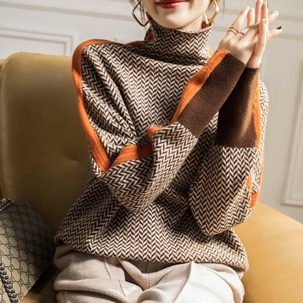 Clara™ | Pull à Col Roulé à Rayures Bicolores