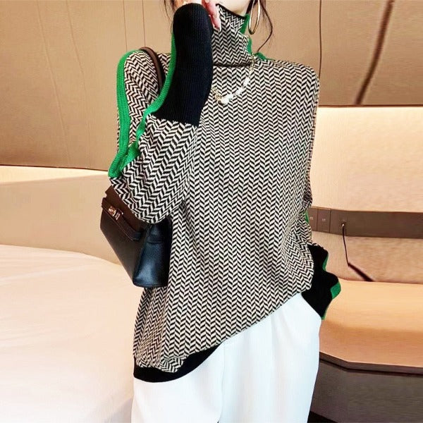 Clara™ | Pull à Col Roulé à Rayures Bicolores