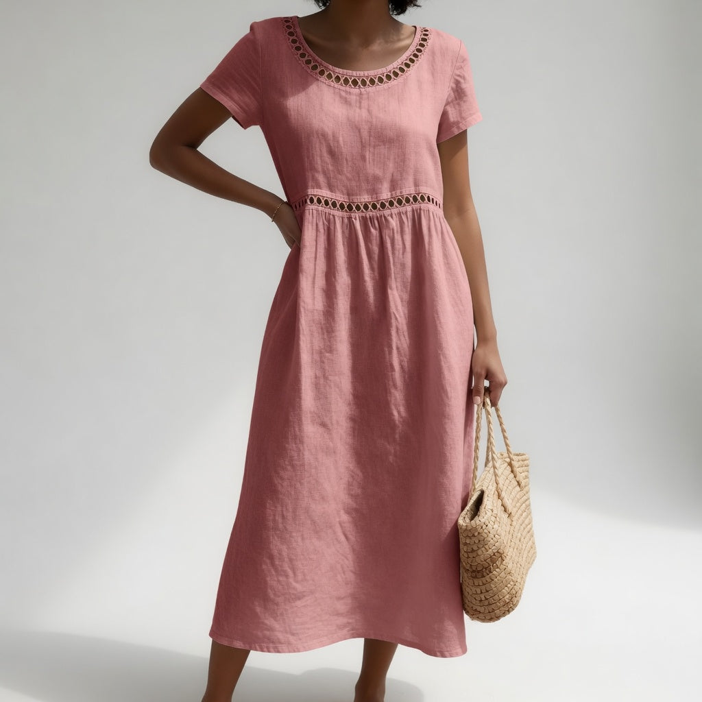 Pernelle™ | Robe Midi 100% Coton Brodée - Élégance Féminine Douce