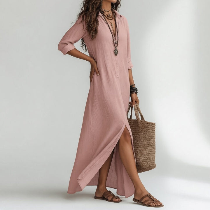 Violaine™ — Élégante Robe Longue Chemise Bohème