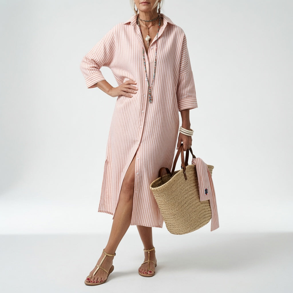 Linévora™ — Élégante Robe Chemise Rayée pour l'Été