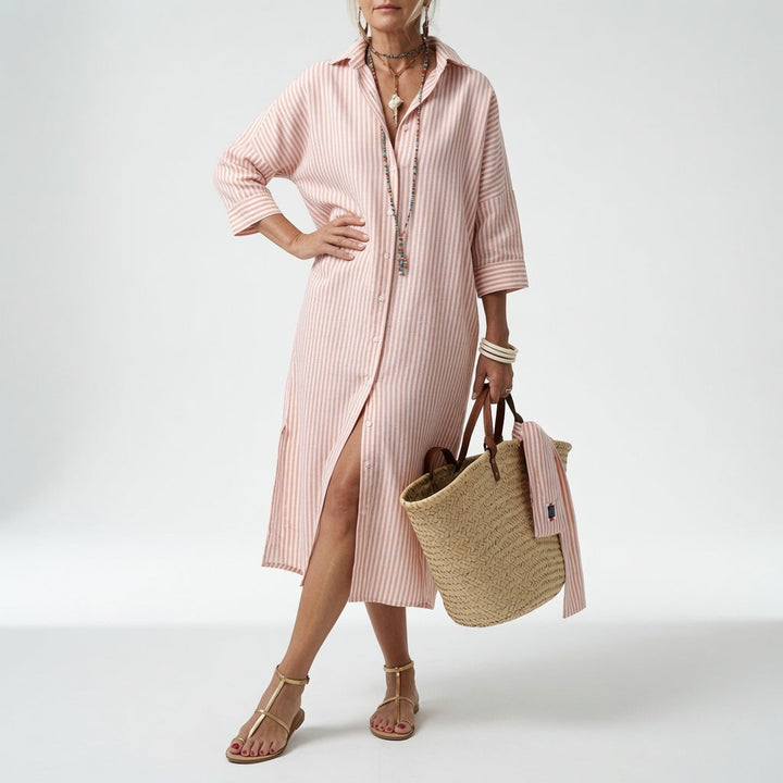 Linévora™ — Élégante Robe Chemise Rayée pour l'Été