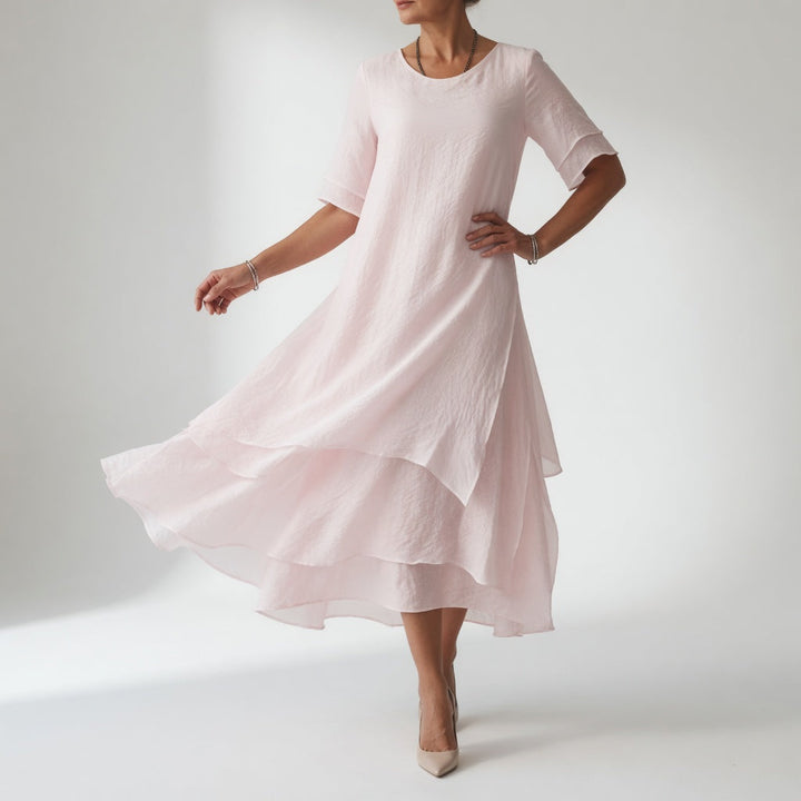 Stratéline™ — Robe midi à superposition, manches courtes et ourlet asymétrique
