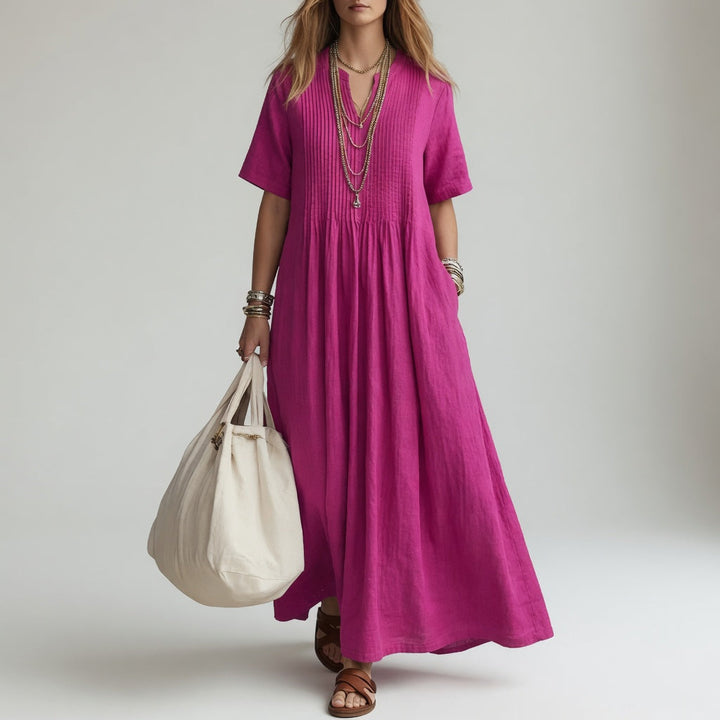 Pélagie™ — Robe Longue en Coton à Col V pour un Été Libre