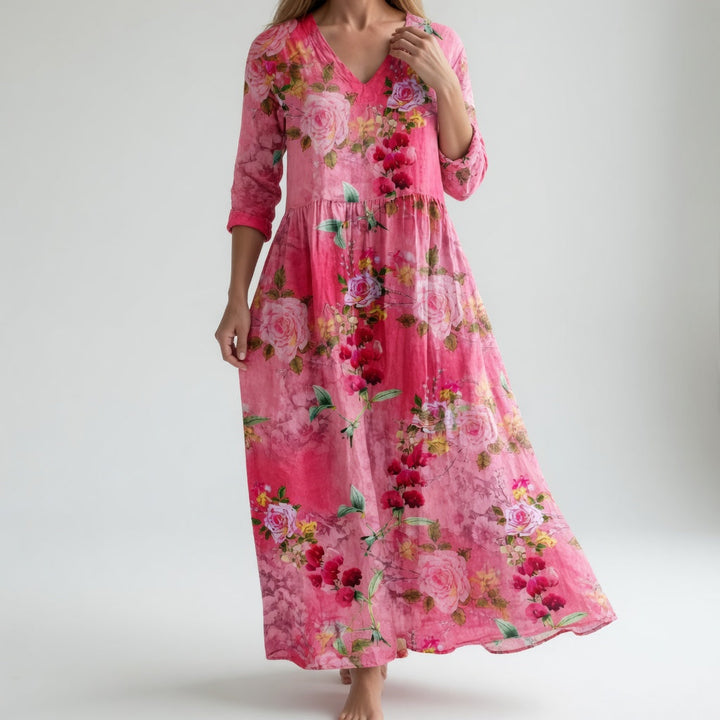 Santorine™ - Fluide Maxi Robe Fleurie à Col V
