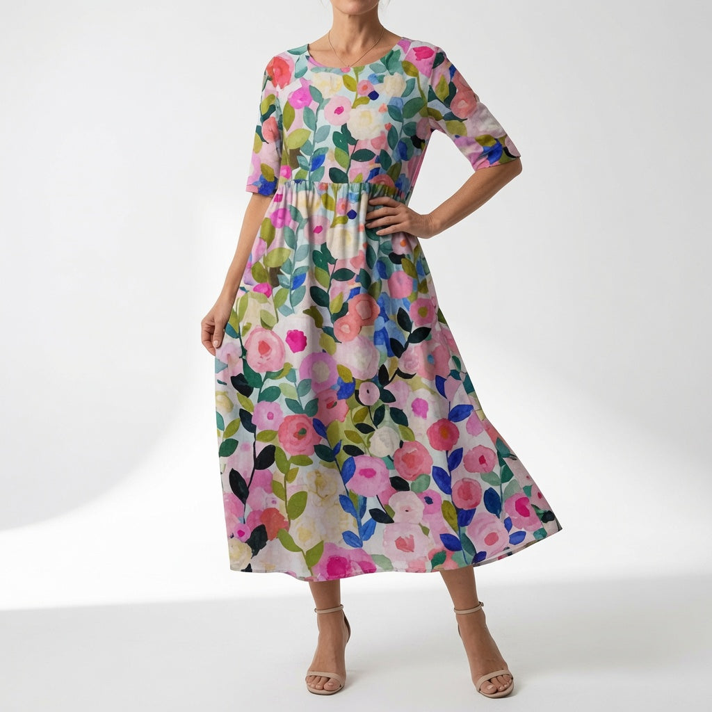 Santorine™ - Fluide Maxi Robe Fleurie à Col V