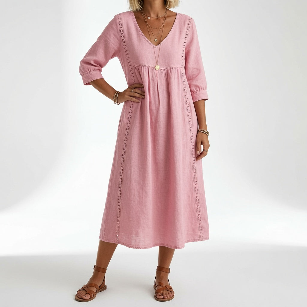 Éléonisse™ — Robe Midi Élégance Naturelle en Tissu Fluide