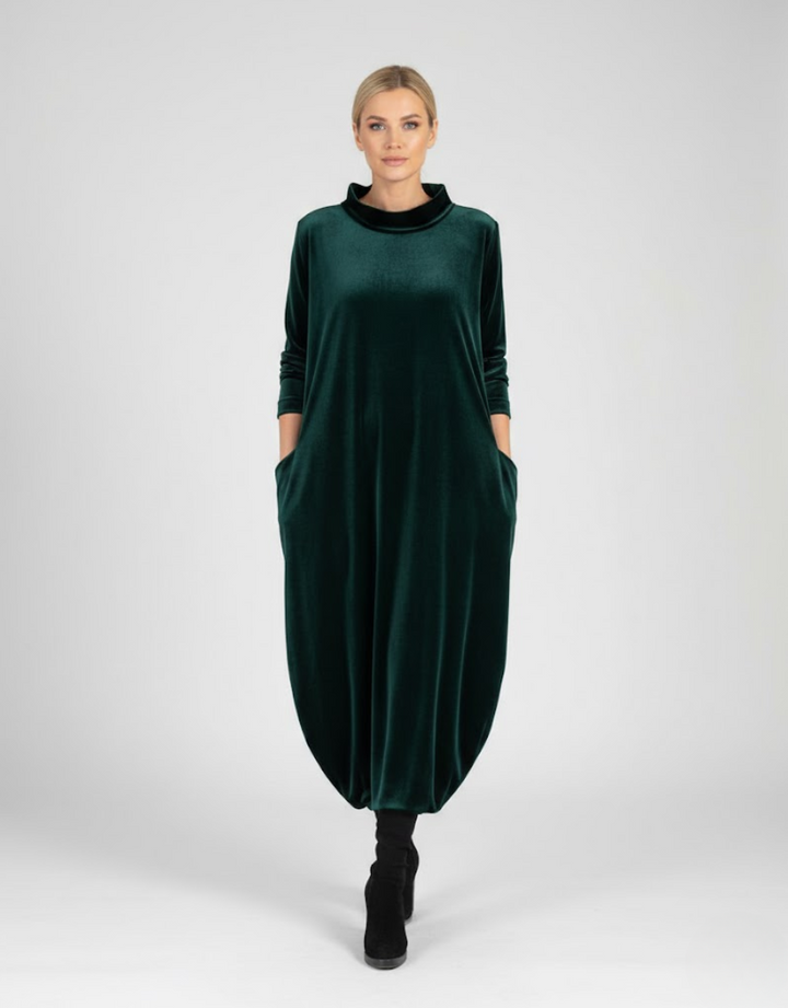 Françoise™ - Robe Douce à Col Montant avec Poches – Élégance Confortable