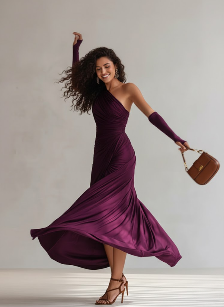 Isadora™ — Robe maxi drapée à une épaule