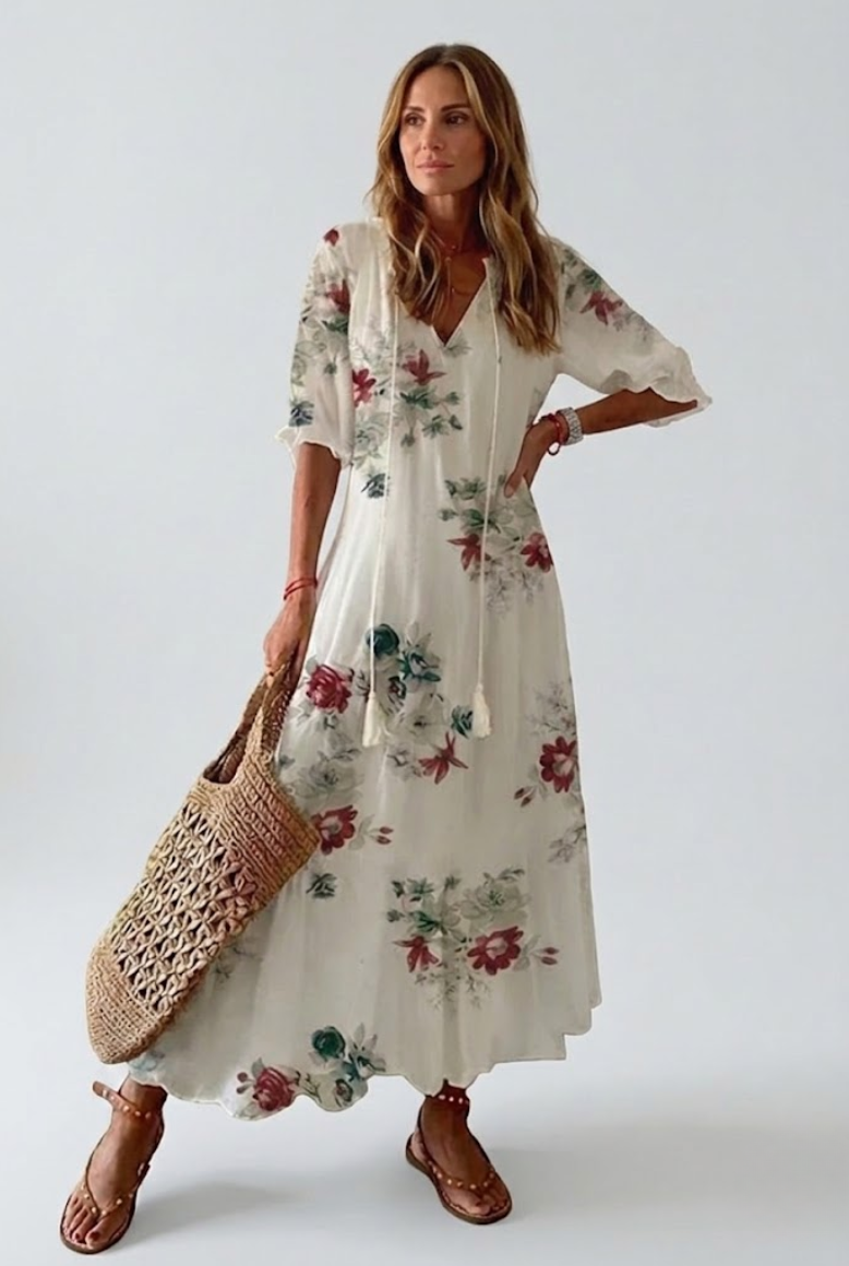 Élodie™ — Élégante Robe Maxi en Velours Floral