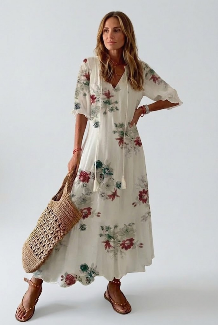 Élodie™ — Élégante Robe Maxi en Velours Floral