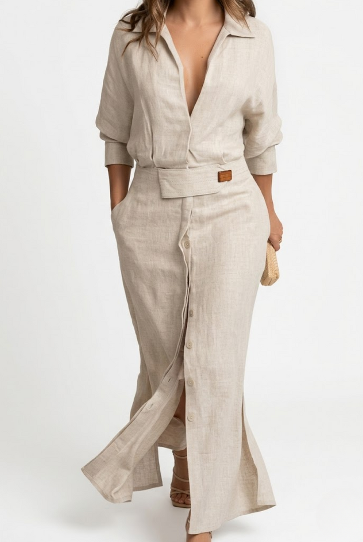 Aurélia™ — Robe Longue Élégante en Tissu Fluide