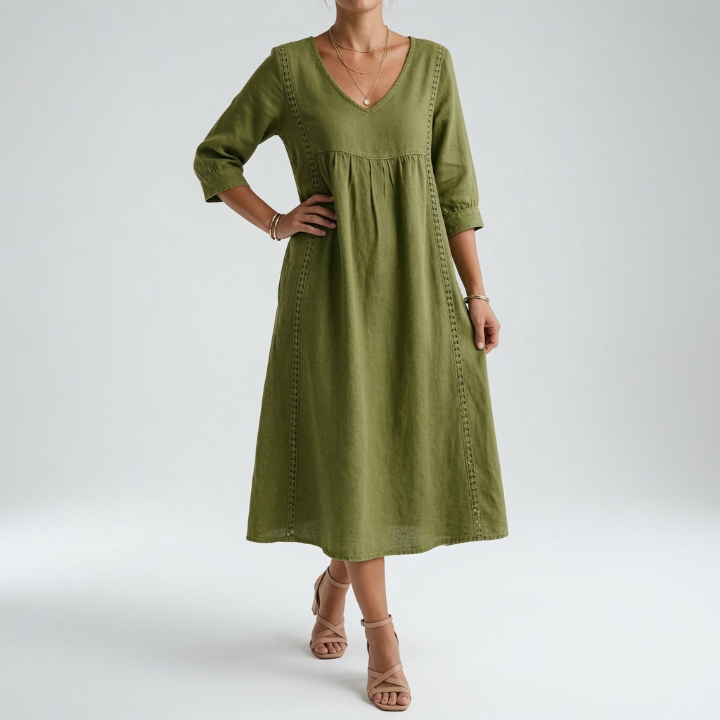 Éléonisse™ — Robe Midi Élégance Naturelle en Tissu Fluide