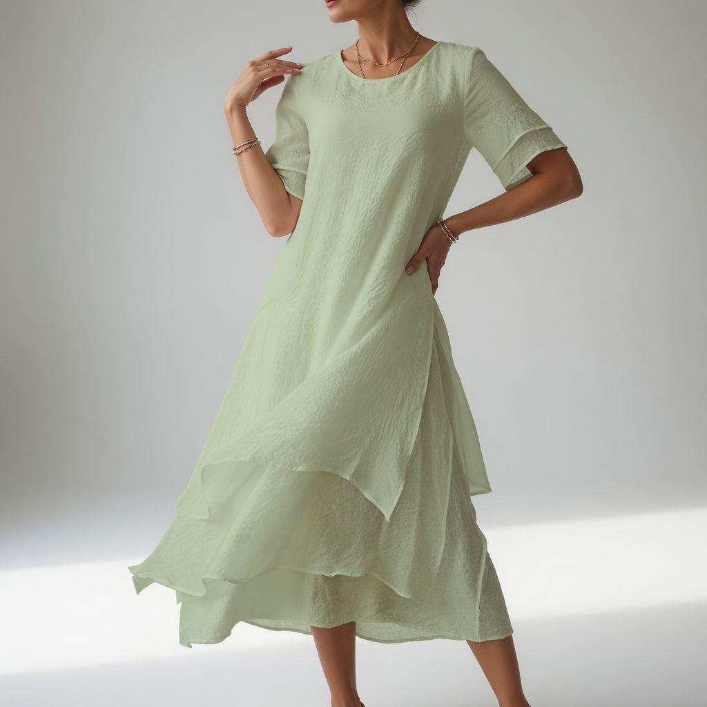 Stratéline™ — Robe midi à superposition, manches courtes et ourlet asymétrique