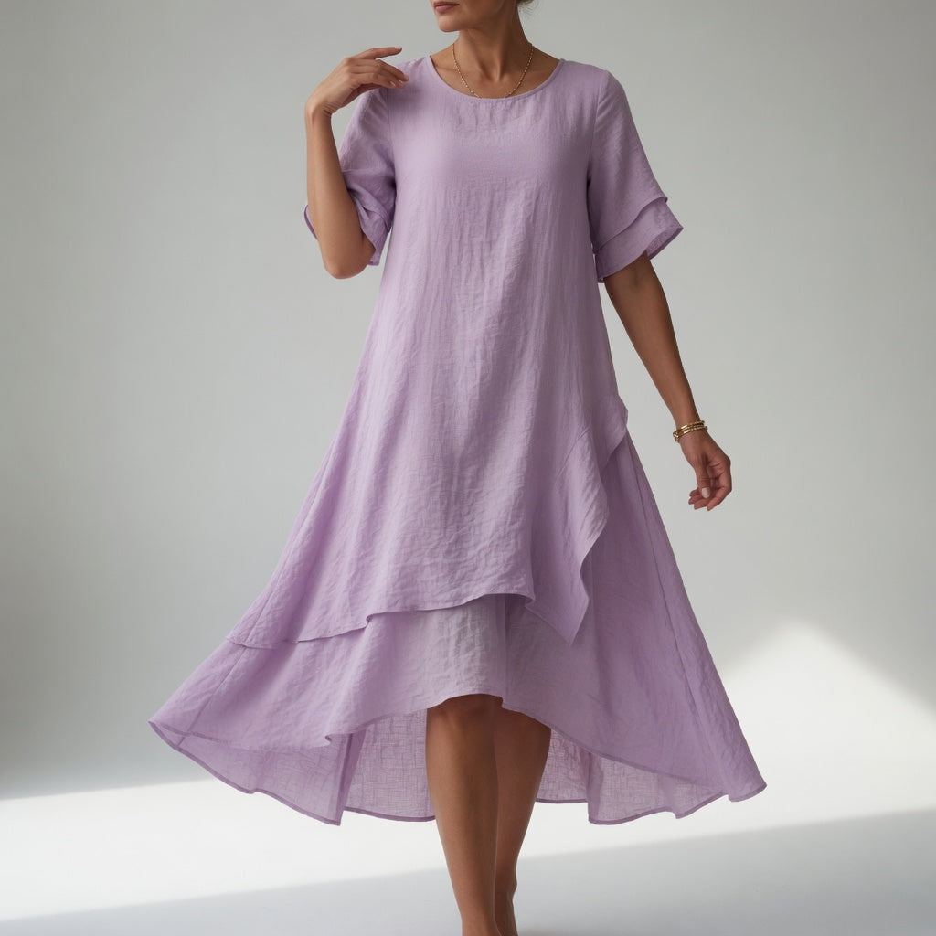 Stratéline™ — Robe midi à superposition, manches courtes et ourlet asymétrique