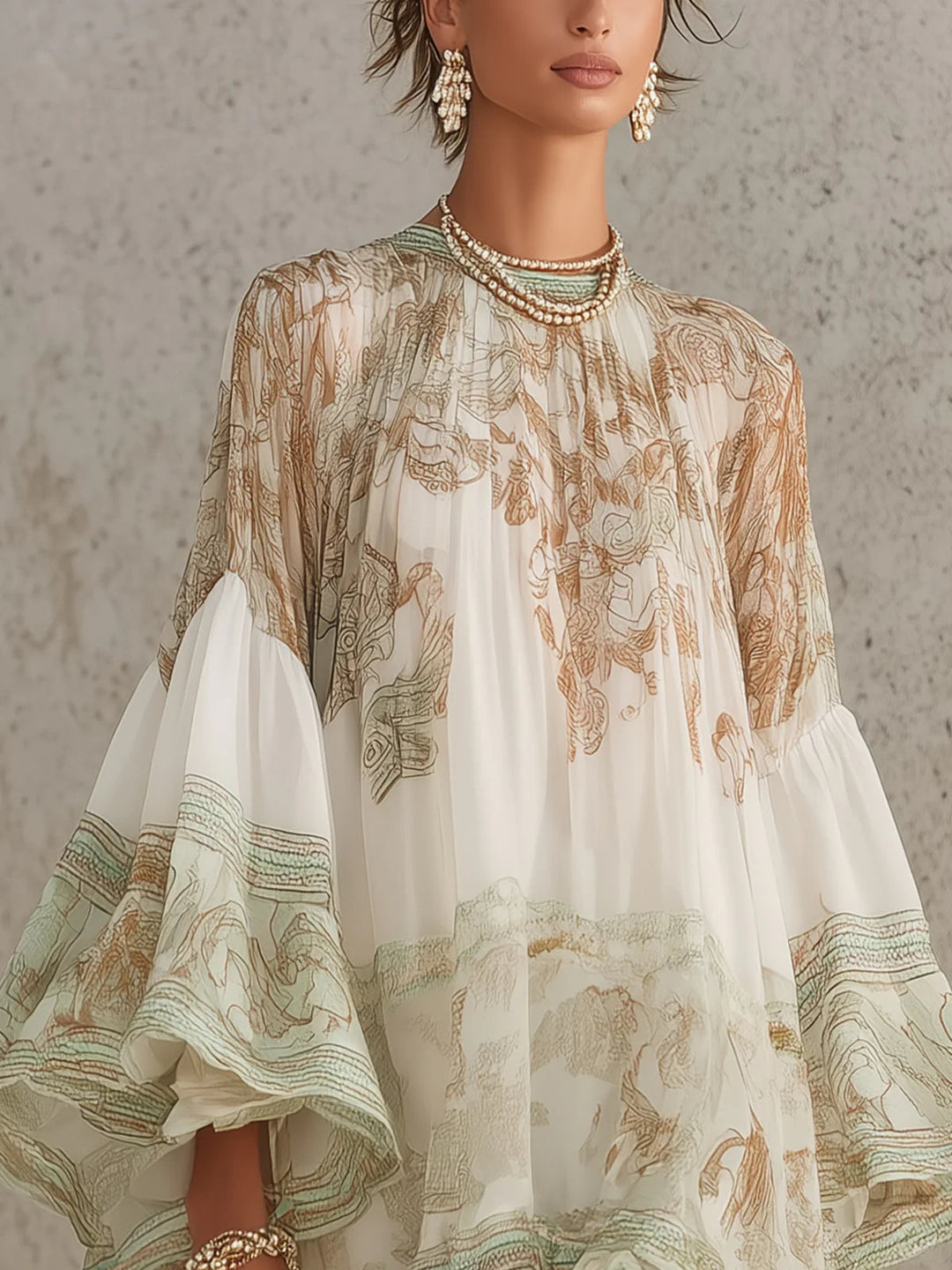 Rosalie | Mini Robe en Mousseline avec Manches Volantes et Ourlet Rayé Vert
