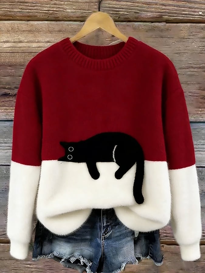 Émeline | Pull Oversize Élégant avec Motif de Chat