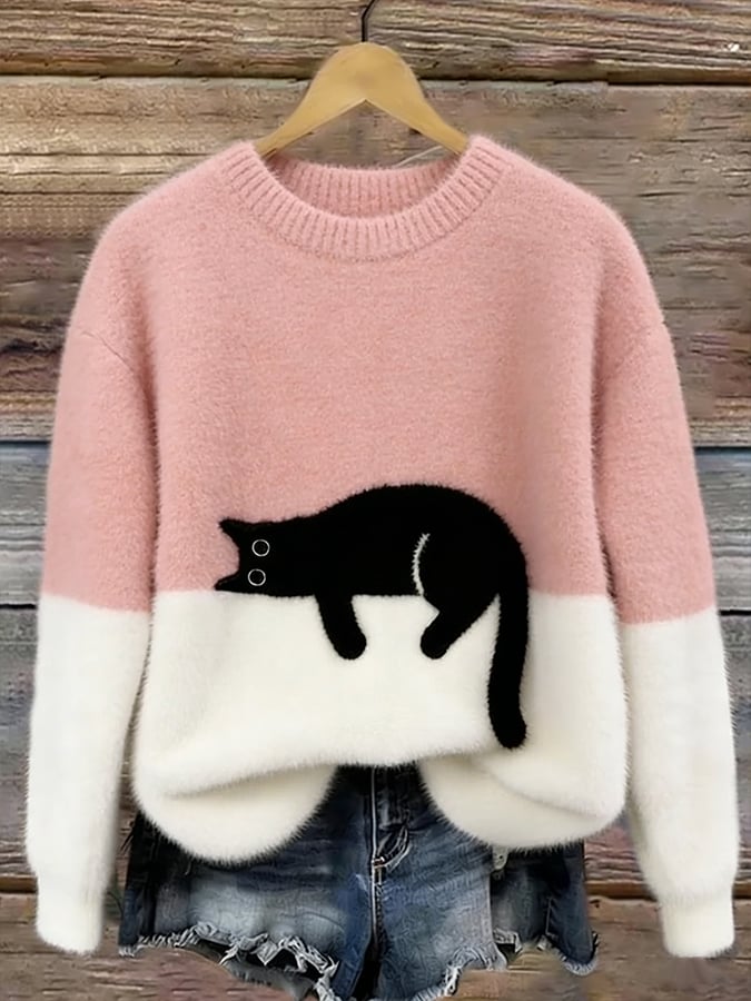 Émeline | Pull Oversize Élégant avec Motif de Chat