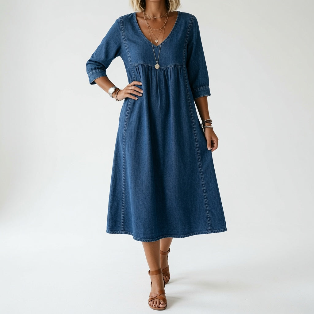 Éléonisse™ — Robe Midi Élégance Naturelle en Tissu Fluide