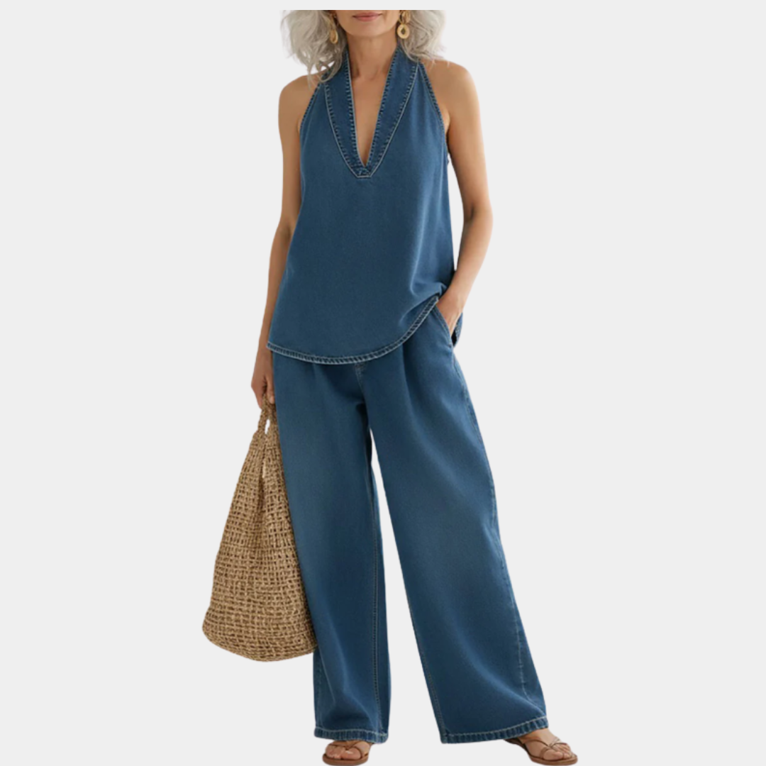 Ivy | Ensemble Deux Pièces en Denim Vintage Doux et Lavé" 

Rewritten Title: "Ivy | Ensemble Deux Pièces en Denim Vintage Ultra Doux et Lavé