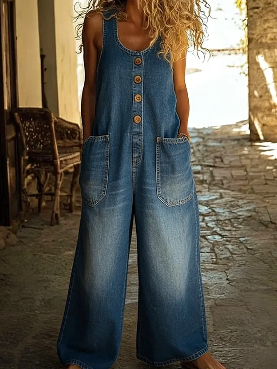Ruth | Salopette en Denim Vintage Délavé en Coton