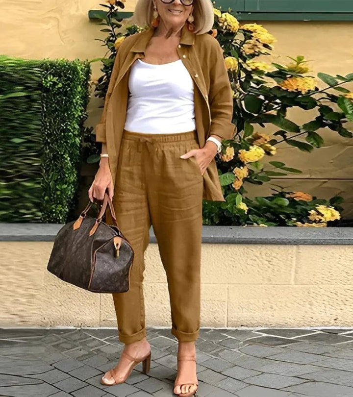 Martina - Ensemble Chemise et Pantalon en Lin et Coton" can be rewritten as: "Martina - Ensemble en Lin et Coton : Chemise et Pantalon