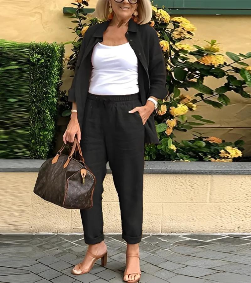 Martina - Ensemble Chemise et Pantalon en Lin et Coton" can be rewritten as: "Martina - Ensemble en Lin et Coton : Chemise et Pantalon