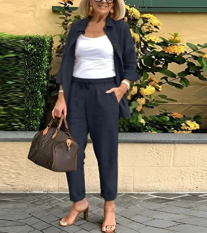 Martina - Ensemble Chemise et Pantalon en Lin et Coton" can be rewritten as: "Martina - Ensemble en Lin et Coton : Chemise et Pantalon