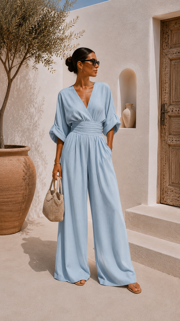 Valeria | Long Chiffon Dress with V-Neckline