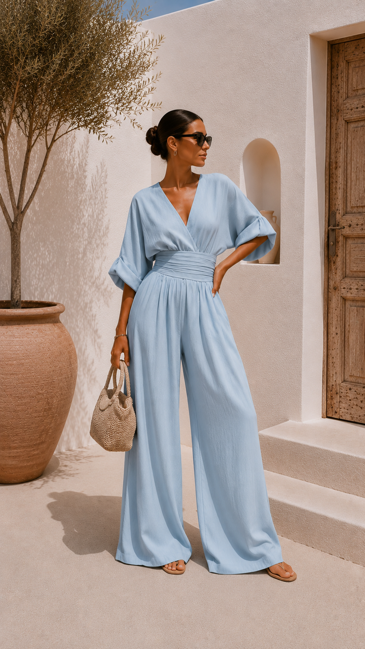 Valeria | Long Chiffon Dress with V-Neckline